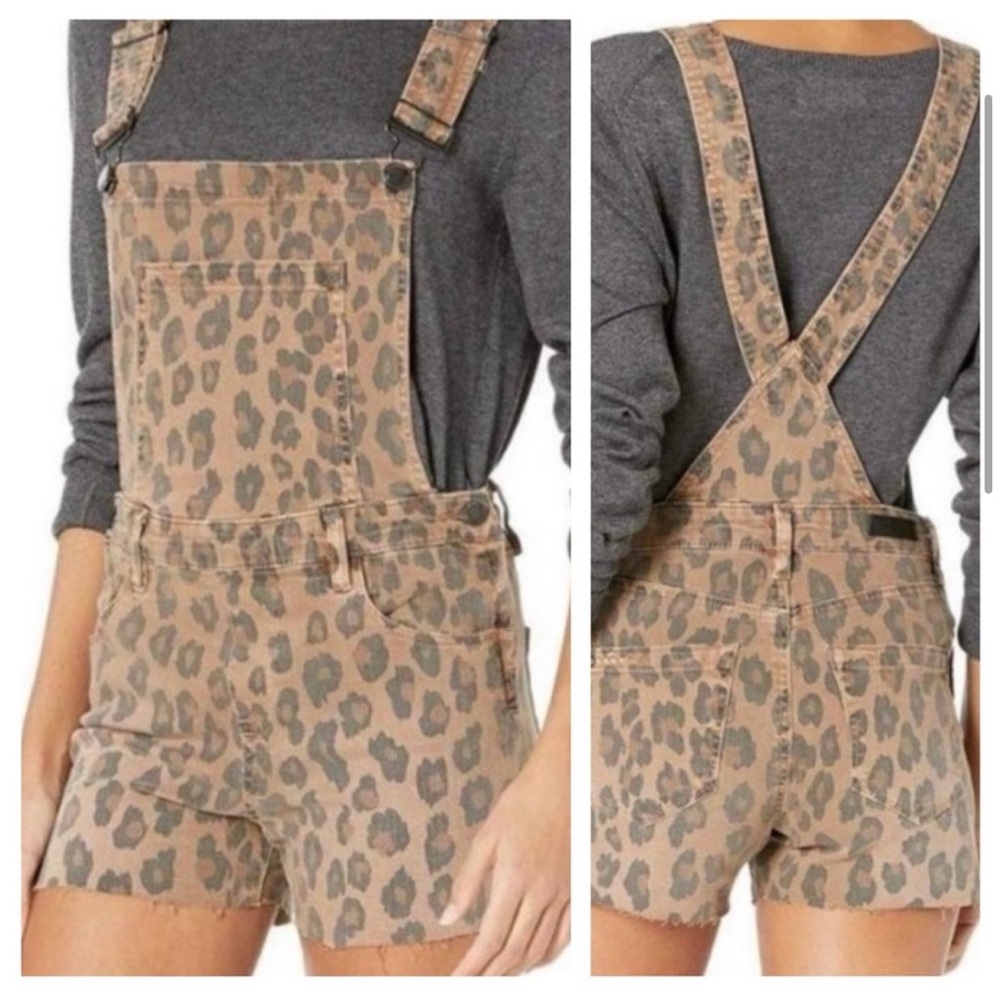 NWT Blank NYC Catwalk Leopard Print Raw Hem Shortalls Size 30